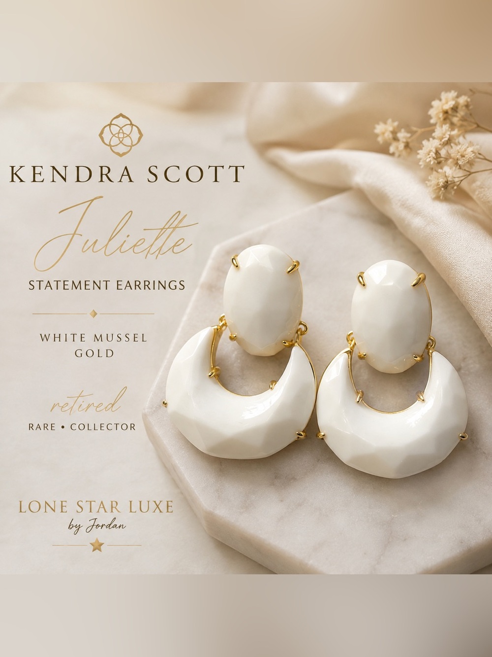 Kendra Scott Juliette Gold Statement Earrings in White Mussel | Retired | Rare